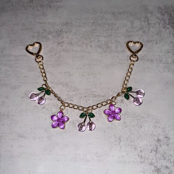 Charmed in Cherries and flowers Purple purse Charm Novelty Chain Strap - Picture 2 of 8